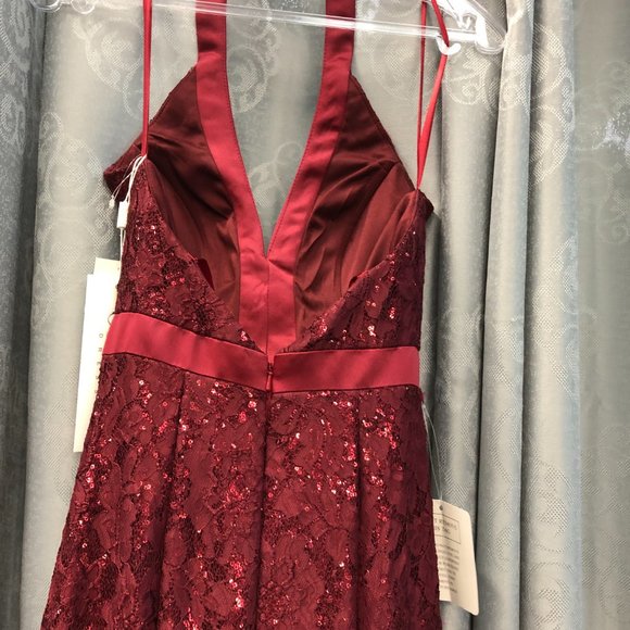 Burgundy Halter Sexy Low Back Prom Dress, Size 0 2 4, Mermaid, Sequin & Lace - Picture 13 of 13